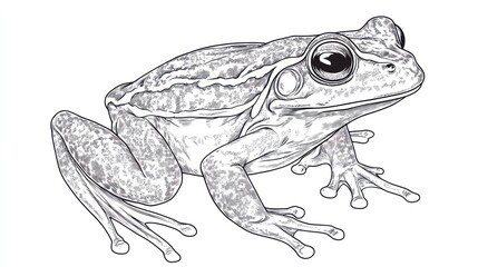 Naklejka premium Detailed grayscale illustration of a frog