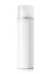 White cosmetic pump bottle with transparent cap isolated on white background for packaging or product mockup