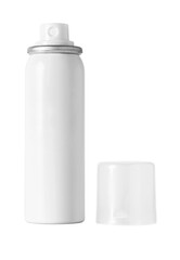 White aerosol spray can with open cap isolated on transparent background for packaging or product mockup design
