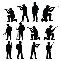 Hunter silhouettes collection isolated on white background