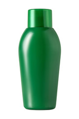 Green plastic shampoo bottle with closed cap isolated on transparent background