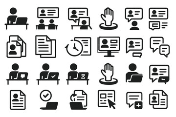 Dark UI icon set for remote work, chat, files, and time tracking