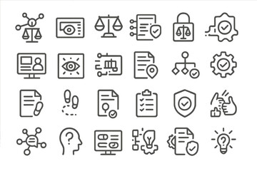 Fototapeta premium Set of legal, security, and technology-related icons in a minimalist style.