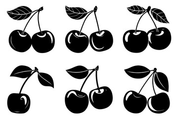 Cherry silhouette design in vector style with a white background,