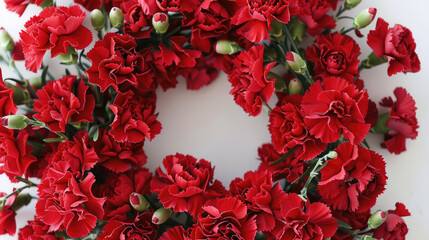 Vibrant Red Carnation Wreath on White Background Perfect for Floral Decor and Celebrations