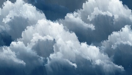Fototapeta premium textured stormy cloudscape in layered brushstroke style over deep blue sky for moody web design, abstract print, or branding background