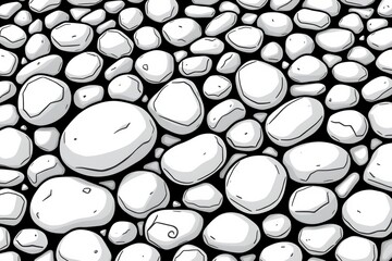 line art of pebbles with clean outlines and minimal shading, monochrome or pastel
