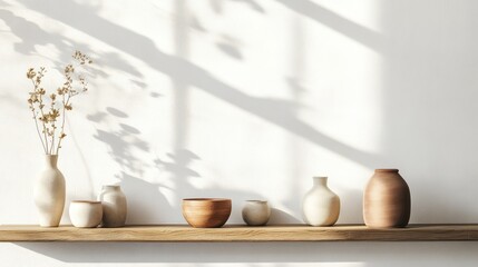 Shelving with vases and dried flowers