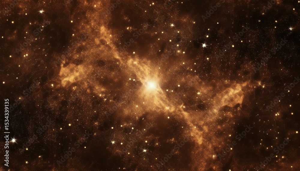 Aufkleber radiant amber nebula cloud with glowing starburst core and dense cosmic dust pattern for sci-fi post