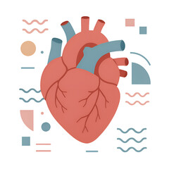 Illustration of Human Heart with Modern Geometric Elements in Soft Pastel Colors