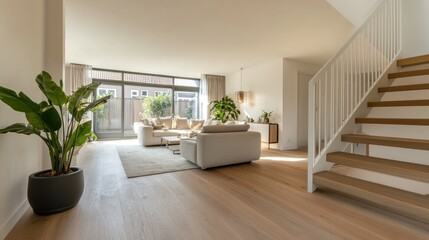 Bright, modern living room with open plan