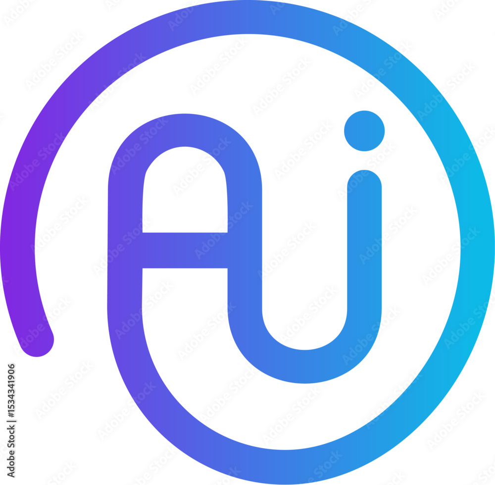 Poster Round AI logo, assistant chatbot icon, gradient monogram in outline. Modern digital symbol for smart automation, SaaS, software app, virtual tech support, communication system. Vector illustration