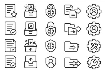 Digital legacy and data transfer line icon set