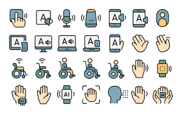 Set of digital accessibility and assistive tech icons for UI