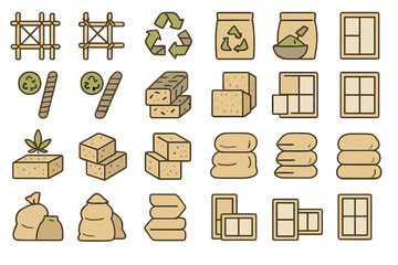 Icons of sustainable building materials and eco construction elements