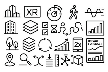 Fototapeta premium Icons for XR-based smart city forecasting and urban design tools