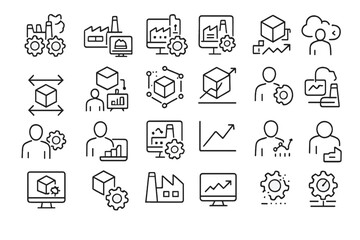 Fototapeta premium Icon set for smart factory analytics, industrial dashboards, and digital workflow
