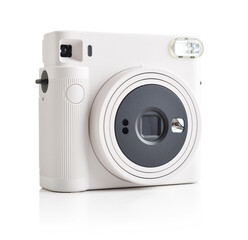White retro  instant camera isolated on white background
