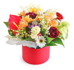Beautiful bouquet in a red luxury present box