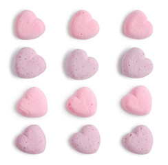 Multicolor heart marshmallows on white background