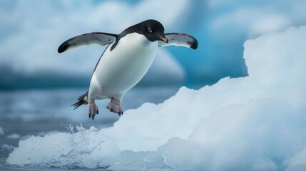 Fototapeta premium A penguin taking flight