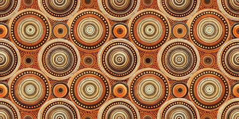 Fototapeta premium Intricate circular pattern in warm earthy tones with detailed concentric designs.