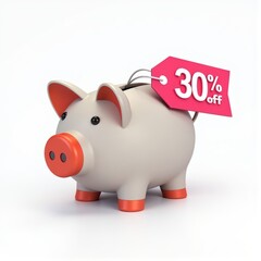 Obraz premium A vibrant 3D piggy bank adorned with a bold discount tag exudes the allure of saving money and a captivating promotion icon perfect for your website social media graphics and marketing materials