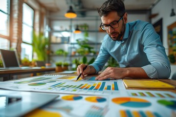 Fototapeta premium man working on Graphs