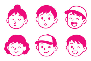 Set of cartoon kids face expressions in flat style showing different emotions and moods