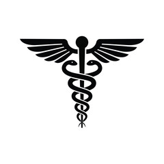 "Black Caduceus Symbol – Medical Emblem with Two Snakes and Wings for Healthcare and Pharmacy"

