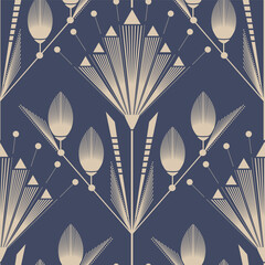 Cute floral art deco seamless pattern. Flower vector illustration background. Print in vintage style, for textile or wallpapers.