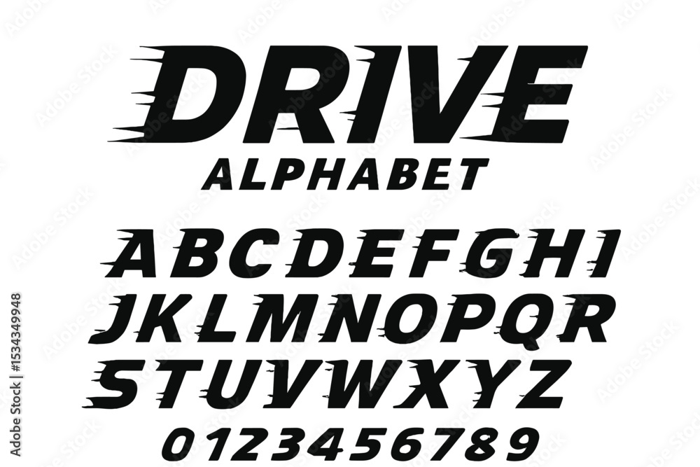 Fototapete a set of dynamic letters and numbers has been created, featuring a driving alphabet with dynamic fon