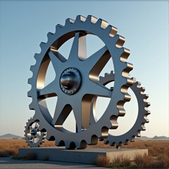 Three-dimensional gears a symbol of intricate mechanisms and industrial progress stand as a silent sentinel in the landscape their metallic sheen hinting at the hidden forces that drive our world