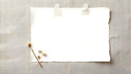 Artisanal paper with natural deckled edges taped onto a rough canvas backdrop, arranged for craft product mockup