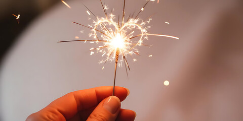 Fototapeta premium Romantic Heart Sparkler with Glimmering Sparks on Soft Background
