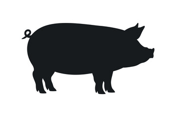 Silhouette Illustration of a Pig Standing on White Background Farm Animal Livestock Pork Production Agriculture and Food Industry Concept