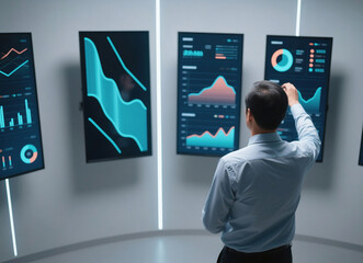 금융 데이터 분석하는 한국 사업가, Korean Businessman Analyzing Financial Data