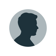 Male Profile Silhouette in Circle Shape for Social Media Avatar or User Icon with Neutral Gray Background and White Space