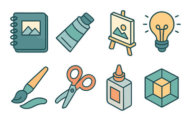 Creativity icons set &ndash; outline, art and design inspiration symbols collection