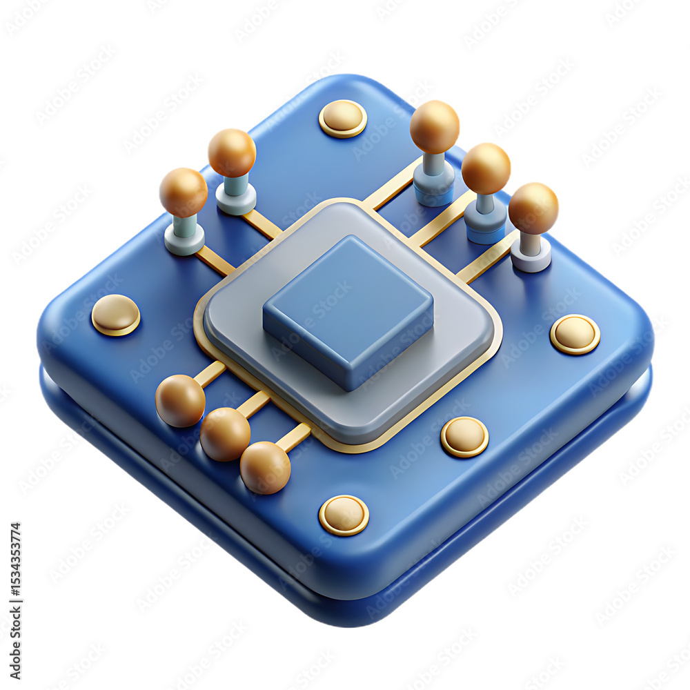 Aufkleber 3d render of a futuristic computer chip with abstract design and rounded elements