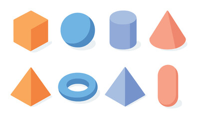3d geometric shapes icons set – isometric, solids and abstract style elements