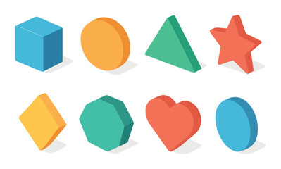 Geometric shapes icons set – 3d, isometric and colorful design elements