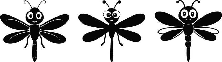 cartoon type dragonfly vector silhouette set art and illustration
