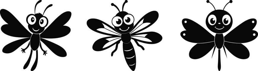 cartoon type dragonfly vector silhouette set art and illustration