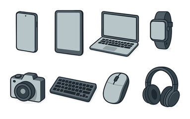 Modern tech icons set &ndash; simple, linear designs for digital and electronic devices