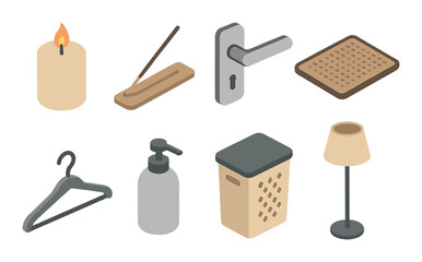 Minimalistic household icons set – 3d, simple and modern home symbol collection