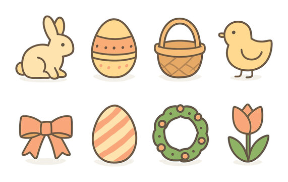 Modern easter icons set – outline style, festive and holiday celebration symbols