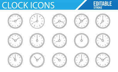 Collection of Time, Watch, and Clock Icons for Time Management and Design

