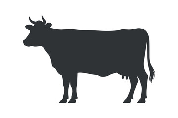 Detailed Silhouette of a Dairy Cow Standing Profile on a White Background Farm Animal Illustration Vector Graphic Design