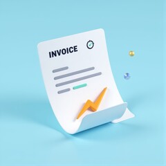 A 3D rendered invoice document sleek and modern with a lightning bolt icon representing speed and efficiency ready to be seamlessly integrated into your website or design